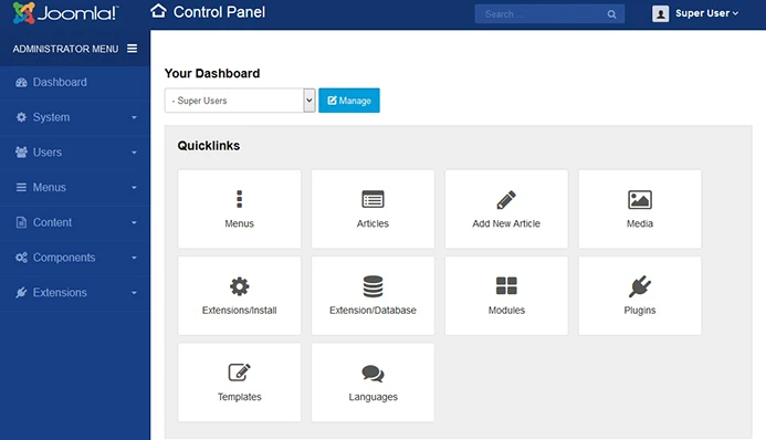 dashboard joomla