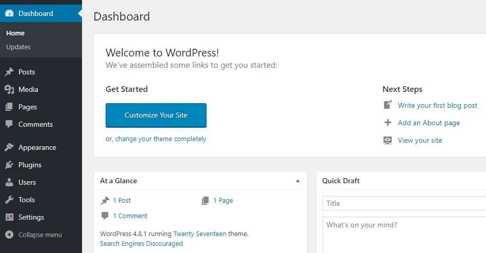 dashboard wordpress